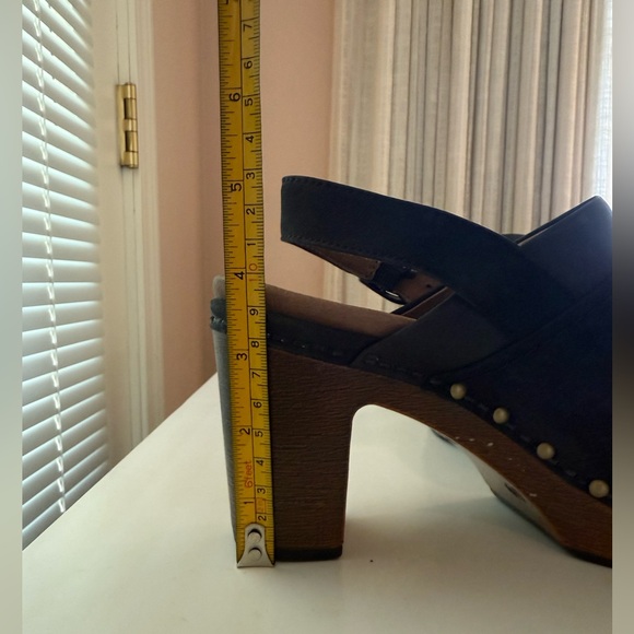 Dansko Delle Suede Slingback Black Platform Clogs w/Wooden Heel, Black, Sz 36 - Picture 12 of 14